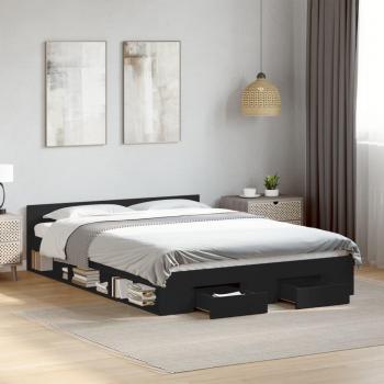 Cama de madera multicapa con cajones negro 120x200 cm