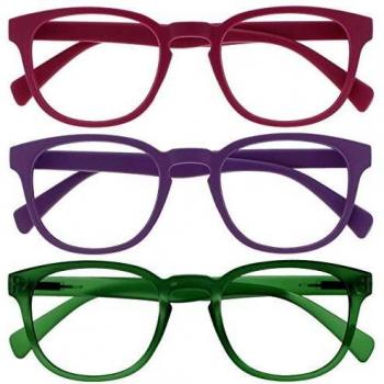 Opulize Pop Pack 3 Retro Redondo Mate Suave Pink Púrpura Verde Hombres Mujeres Gafas De Lectura Bisagras Resorte RRR2-456 +3,00