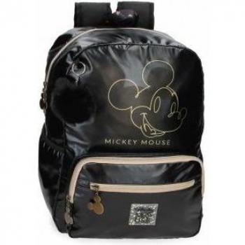 Mochila Escolar Disney Mickey Outline con Portaordenador, 32 cm x 42 cm x 15 cm, Fabricada en Poliéster, Color Negro