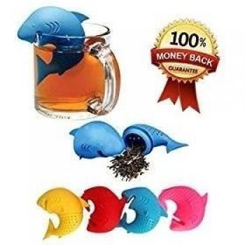 chalal Apro Tiburón Forma de coladores de té Infusor de té Colador de té, té Filtro té, bolas de té, té EI, 100% silicona alimentaria, 4 unidades en 4 colores diferentes, apto para lavavajillas.