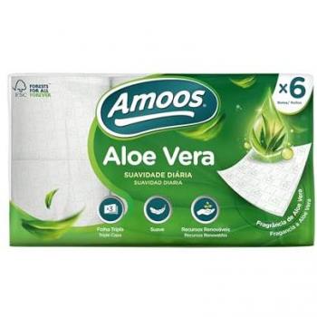 Papel Higiénico Amoos Aloe Vera Triple Capa Suave con Aroma - 6 Rollos por Pack