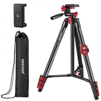 Neewer Kit Trípode de Viaje de 137cm Cabezal Giratorio Control Remoto Bolsa Transporte Abrazadera Teléfono Compatible con Teléfonos Inteligentes GoPro Luces Anillo Cámaras sin Espejo Carga Máxima 3 kg