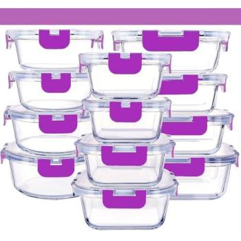 Set de Recipientes de Cristal para Alimentos - 24 Piezas (12 Recipientes y 12 Tapas) - Apto para Lavavajillas, Microondas y Congelador - a Prueba de Fugas