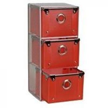 Fichero mini q-connect tres cajones cuerpo rejilla cajon plastico rojo-plata