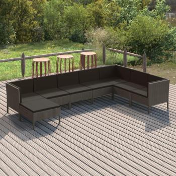 8-Piece Grey Poly Rattan Garden Lounge Set with Cushions