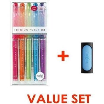 Pilot FriXion Point / Extra Fine & Micro Point - 0.4mm - Gel Ink Pen 5 Color Set-Pink/Orange/Apple Green/Light Blue/Violet/ Value Set which attached the eraser only for frixion
