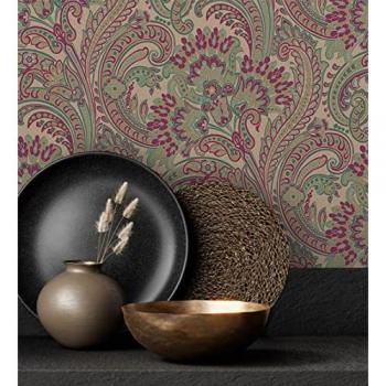 Papel Pintado Vinílico Cachemir Floral Hindú con Relieve Textura Tela - Tamil Etnik 676352 - Rollo 10 m x 1,06 m