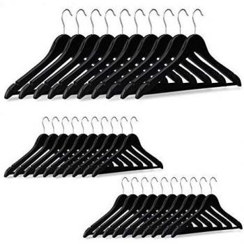 Set de 30 Perchas de Madera con Gancho Giratorio a 360° para Pantalones, Camisas, Faldas y Chaquetas - Color Negro