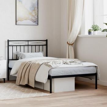 vidaXL Metal Bed Frame without Mattress with Headboard Black 100x190cm
