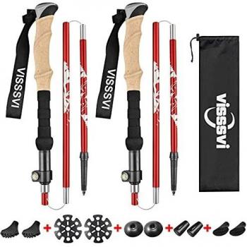VISSSVI Bastones de Senderismo Bastones Trekking Plegables 2pcs 35cm-125cm de Aleación de Aluminio 7075 Telescópico, Plegable, Ultraligero para Senderismo, Camping, montañismo, mochilero