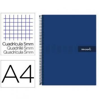 Cuaderno espiral liderpapel a4 micro crafty tapa forrada 120h 90 gr cuadro 5 mm 5 bandas 4 color azul marino.