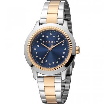Esprit Joyce Women's Stainless Steel Analog Watch - Silver Grey Rose Gold with Night Blue Dial