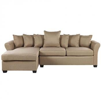 Sofá Esquinero Beige de Tela con Patas Negras, Estilo Moderno Minimalista, Versión Derecha, 4 Plazas Vikna