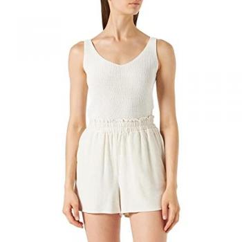 Short de Mujer Yasviggi de Lino con Cintura Elástica, Beige, XL