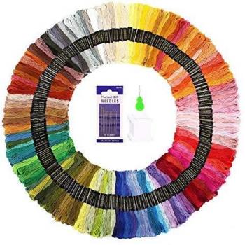SOLEDI Hilos Punto de Cruz, Usado en Costura y Para Hacer Pulseras, Perfecto para Principiantes en Bordado, Incluye Agujas y Enhebrador, Variedad de Colores