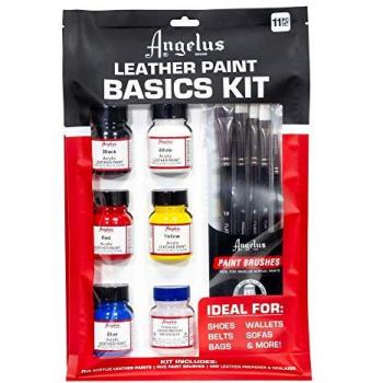 Kit básico de pintura acrílica Angelus para cuero y zapatillas con pinceles y colores primarios