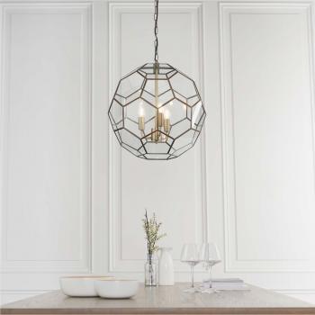 Lámpara colgante esférica Miele de 3 luces en latón antiguo y vidrio, tipo E14