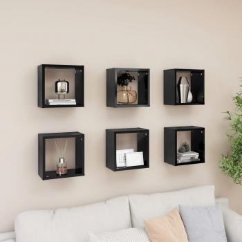 Estantes de pared 6 piezas negro pulido 26x15x26 cm