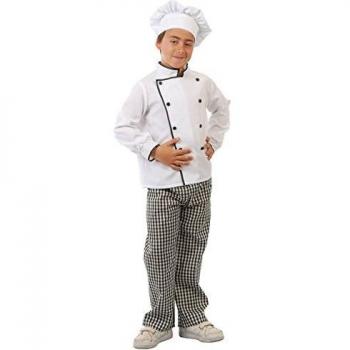 Guirca - Disfraz de cocinero con traje y gorro, para niños de 10-12 años, color blanco y negro