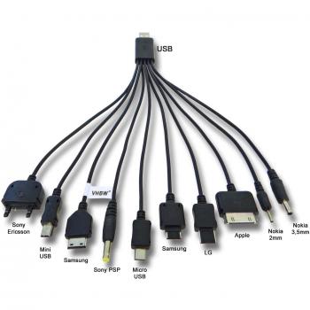 vhbw USB cable de carga 10 en 1 Multi Charger cable de datos por ej.. para Arival A-Rival NAV-XEA, 43, NAV-XEA, 50, NAV-XEO, 50