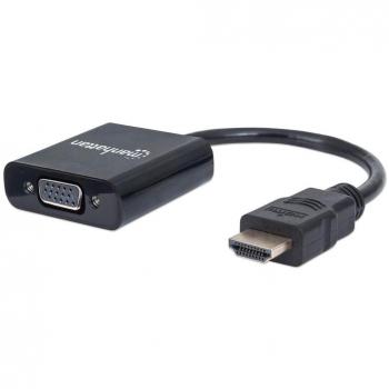 Manhattan HDMI to VGA Converter Cable 1080p Male to Female 30cm with Micro-USB Power Input Port - Black, Three Year Warranty