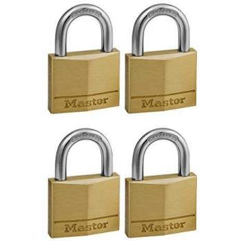 Master Lock 140EURQNOP Lote de 4 Candados de Ancho con Cuerpo de Latón Macizo con Arco Largo, Dorado, 40 mm, Set de 4 Piezas