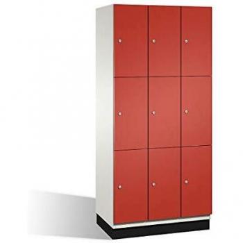 Armario de Compartimentos Cambio C+P - 3 Compartimentos, Puertas de Acero, Color Blanco y Rojo, Dimensiones 900 mm