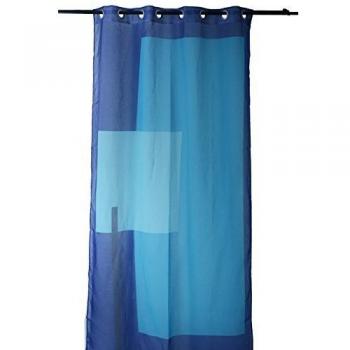 Cortina de Voile Estampada con Motivos Gráficos, 100% Poliéster, Azul, 135x240 cm