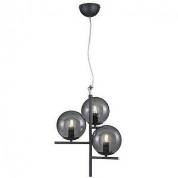 Lámpara Colgante Trio Pure 3 Luces Negras con Cristales Ahumados y Base de Metal Antracita