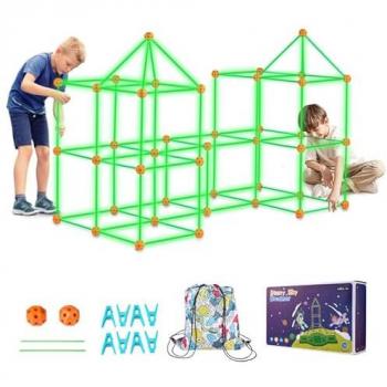 Glow in the Dark Fort Building Kit for Kids - 140PCS STEM Construction Toys, Educational Gift for Ages 4-8