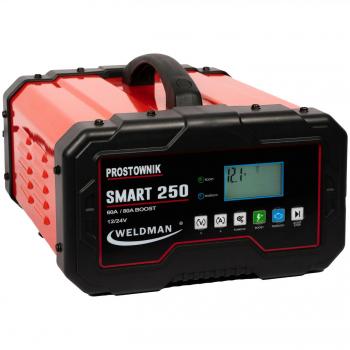 Cargador Inverter WELDMAN SMART 250 12V/24V con Arranque, Carga Rápida y Segura, Control Electrónico, Uso Profesional para Coches y Camiones