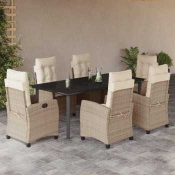 7-Piece Beige Poly Rattan Garden Dining Set with Cushions