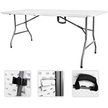 Mesa Plegable Transportable de Plástico Robusto 180 x 76 cm, Blanca, HDPE, Carga Máxima 100 kg