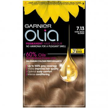 Garnier Olia Dark Blonde Hair Dye Permanent, Up to 100% Grey Hair Coverage, No Ammonia for a Pleasant Scent, 60% Oils - 7.13 Dark Beige Blonde