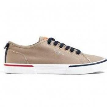 Pepe Jeans Kenton Hombre Zapatillas Retro Lona Taupe con Líneas de Contraste