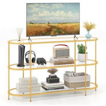 Gold 3-Tier Tempered Glass TV Stand for TVs up to 65 inches