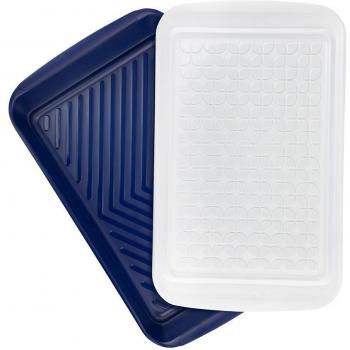 Tovolo Large Blue and White Melamine Marinade Tray Set with Lid - 17 x 10 in
