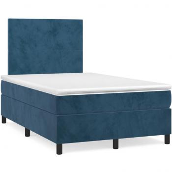 Cama box spring con colchón y LED terciopelo azul oscuro 120x190 cm