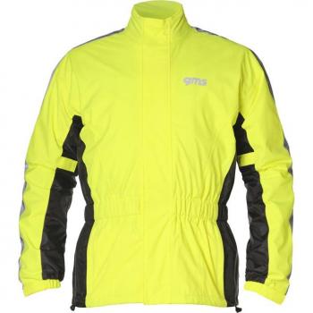 GMS Chaqueta Impermeable Pluvia MC Amarillo Flúor - Características: impermeable, color amarillo flúor, diseño ligero, transpirable, con capucha ajustable