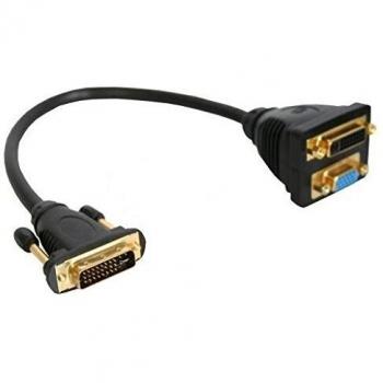 Adaptador de Cable DVI-I a VGA + S-VGA, Conector Macho y Hembra, 23 cm, Negro