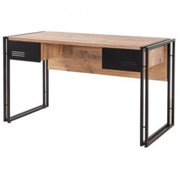 Escritorio Industrial Concept Usine SKIRV con Cajones, 140 cm, Diseño Moderno en Madera y Metal Negro, Robusto y Funcional, Espacio de Almacenamiento Práctico para Oficina y Decoración Interior