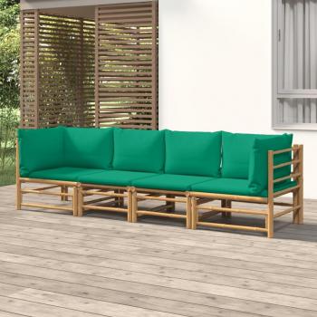 vidaXL 4-Piece Bamboo Garden Lounge Set with Green Cushions