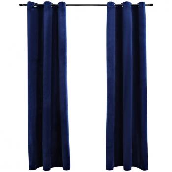 Navy Blue Velvet Blackout Curtains with Rings - 2 pcs, 37x63