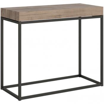 Consola extensible 90x40/300 cm efecto madera roble natural y hierro