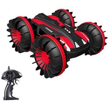 Joyjam Coche teledirigido Anfibio, Stunt Car Impermeable Anfibios con 2 Lados de conducción en Agua y Tierra Coche radiocontrol Electric Juguetes para niños Rojo