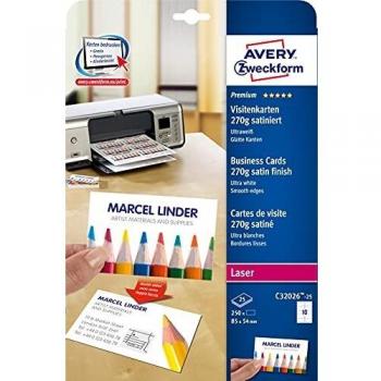 Avery C32026-25 Printable Double-Sided Satin Finish Business Cards, 10 Cards Per A4 Sheet, White