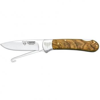 Navaja de caza Cudeman 385-L con mango de olivo y con gancho y hoja de 9 cm.