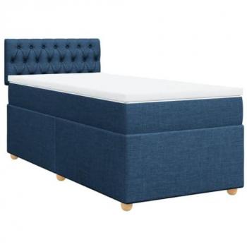 Cama box spring con colchón de tela azul 100x200 cm
