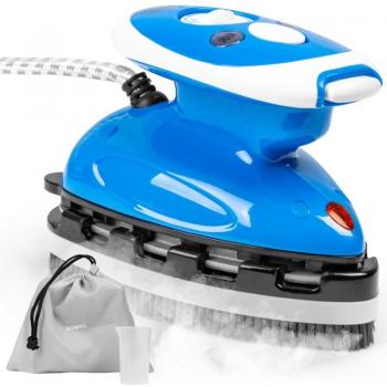 Plancha de Viaje Duronic SI2 BE 375W con Vapor, Ligera y Compacta 762g, Depósito de 50ml, Semelle Antiadherente, Incluye Cepillo y Bolsa de Transporte - Color Azul