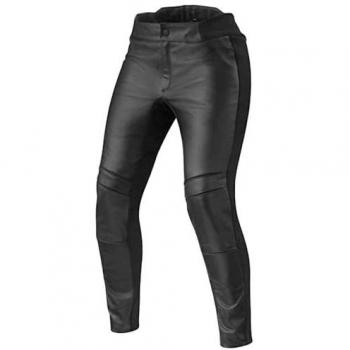 REV'IT! Pantalones de Moto para Mujer Maci Negros - Pantalones de cuero de motocicleta, color negro, talla 36
